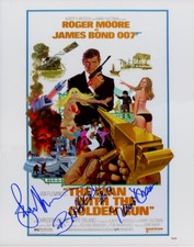 MAUD ADAMS BRITT EKLAND ROGER MOORE signed autograph 007 JAMES BOND 11x14 photo