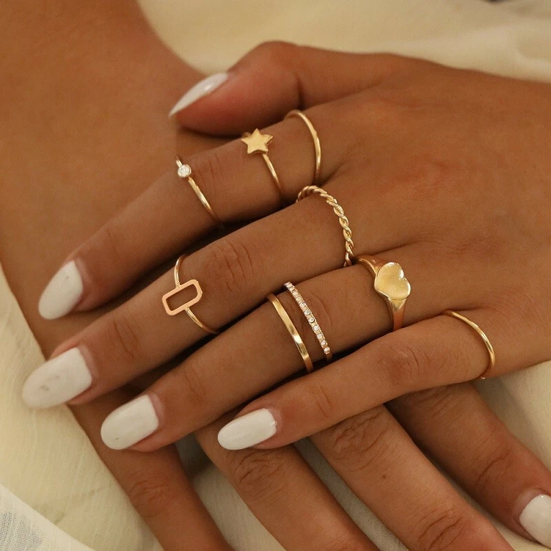 Bohemian Ring Set Women Silver Gold Finger Rings Punk Ring Gift eBay