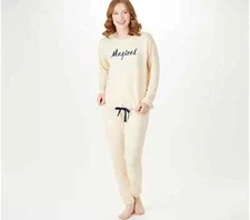 AnyBody Lounge Lush Jersey Winter Script 2pc Set-Pearl/Magical-Petite XL-A462668