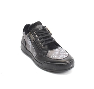 Richmond 7582 Black Leather Suede Fur Lace-Up Zip-Up Sneaker Boot 42 / US 9