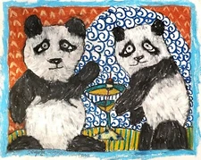 Panda drinking a Martini 4 x 6 Wildlife Pop ART Print signed Artist KSams Pandas