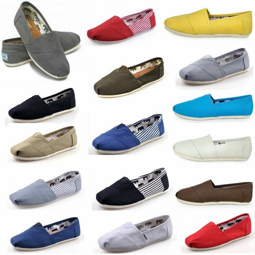 TOM Unisex Shoes Slip-on Casual Flats Solid Canvas Leisure Loafer Shoes UK 3-10 - Picture 1 of 35