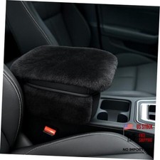 Fluffy Car Armrest Cover with Side Pockets Plush Fuzzy Fur Center BLACK