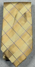 Kenneth Cole New York Gold Plaid 100 Silk Handmade Necktie Career Formal