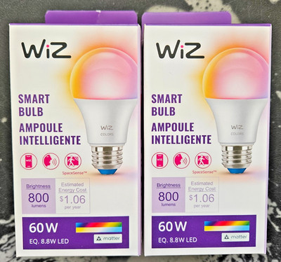 WiZ Color Changing 60W EQ A19 Full spectrum Smart LED Light Bulb 2 Pack