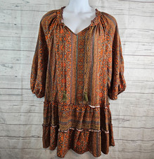 Easel Womens Dress Sz 2X Orange Green Floral Tassels Rayon Blend
