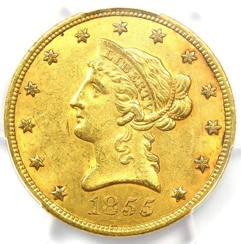 1855 Liberty Gold Eagle $10 Coin - Certified PCGS MS61 (BU UNC) - $6,000 Value