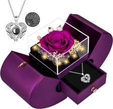 Preserved Rose Gift Box with LED Lights, Red Floral Arrangement, Romantic Jew...