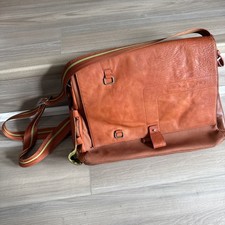 Piquadro Orange Brown Leather Laptop Messenger bag w/ bottle carrier W/strap