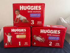 Huggies Little Movers Snugglers Diapers Lot Size 3 204 Size 2 174 Size 1 33
