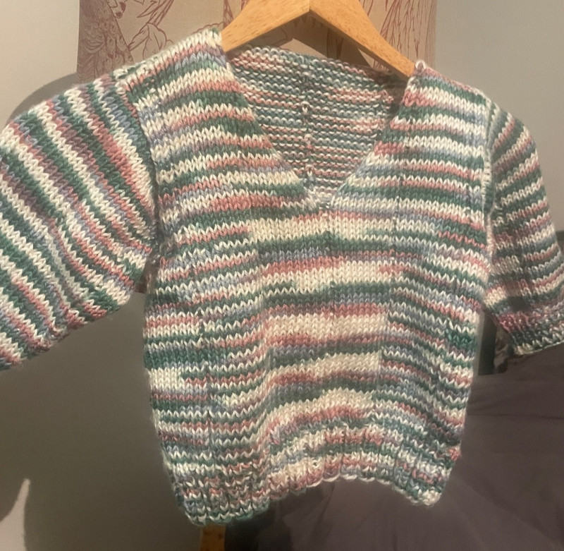 baby sweater 12-18mo, hand-knit by professional knitter, multicolor, cardigan