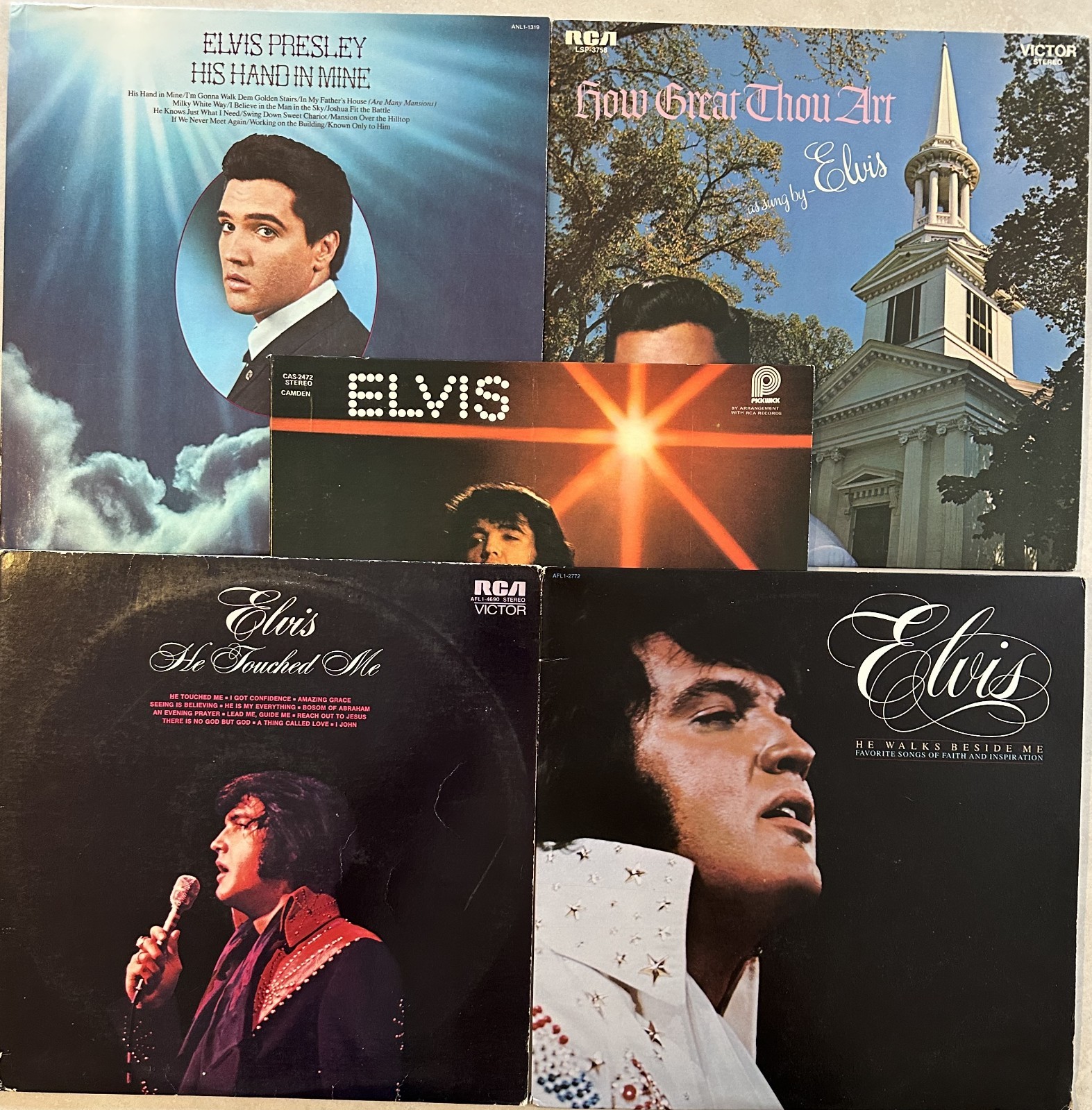 Elvis Presley gospel 5 vinyl LP lot - His Hand In Mine - How Great Thou Art - +3