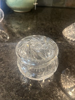 Vintage Cut Crystal Glass Czech Ladies Vanity Powder Jar 1920 s