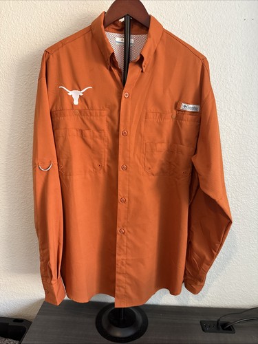 Columbia Texas Longhorns Button Up Shirt Mens Large Orange LS Vented - Picture 6 of 14