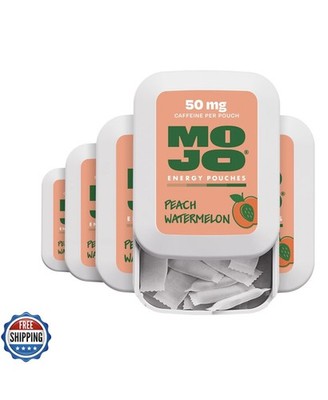 MOJO Energy Pouches Peach Watermelon ￼5 Packs￼, 50 mg per Caffeine Pouch, 15 Pou