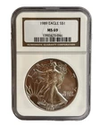 1988 American Silver Eagle $1 Dollar Coin One Troy Ounce 0.999 Fine NGC MS69