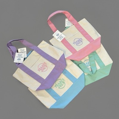 Trader Joes Mini Pastel Canvas Tote Bag Set Of 4 Colors Spring Pink Purple Blue