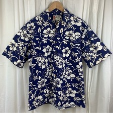 Hilo Hattie 100 Cotton Blue White Floral Hawaiian Camp Shirt Size M