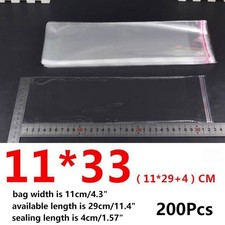 200Pcs Clear Plastic Cellophane Bags Self Adhesive Self Seal Resealable 4.3"x13"