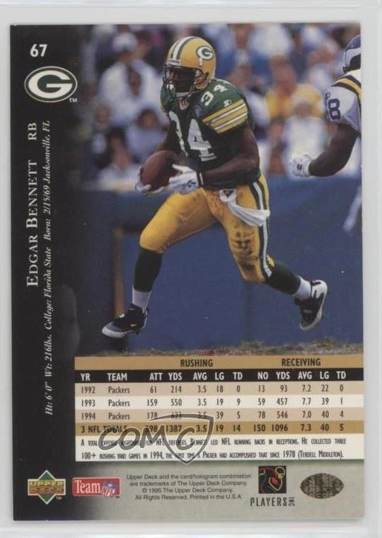 1995 Upper Deck Electric Silver Edgar Bennett #67 - Image 2 of 2