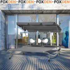 Double Hammock Sun Lounger with Canopy and 2 Pillows Garden Day Bed Grey