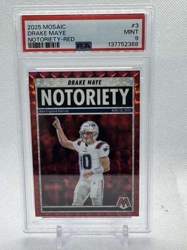 2025 Mosaic Drake Maye #3 Notoriety Red PSA 9