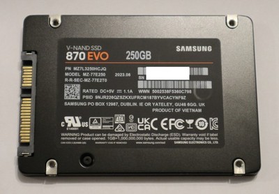 Samsung 870 EVO 250 GB 2.5 Zoll SATA-III 6 Gb/s MZ-77E250 SSD V-NAND