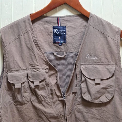 Strange Mica Vest Mens 2XL Brown Nylon Mesh Multi Pocket Outdoor Travel Safari - product listing photo