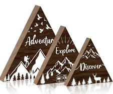Jetec 3 Pcs Wooden Mountain Decoration Woodland Adventure Travel Brown 