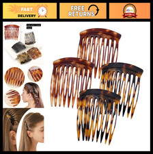 Small French Side Hair Combs - 4 Pcs Decorative Clips for Women, Tortoise Brown
