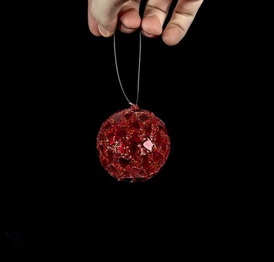 RARE Red ''Mosaic Ball'' Christmas Ornament Glass with Red Glitter - Baby Einstein