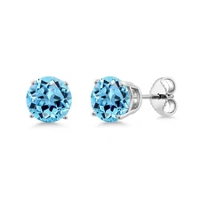 2.40 Ct Round 6.5mm Swiss Blue Topaz 925 Sterling Silver Stud Earrings