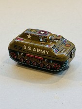 Vintage 2 1/4 Tin Litho Windup Army Tank Toy Works Japan