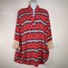 Women's Auditions Multicolored Long Sleeve Shirt Size Large Made in USA Boho