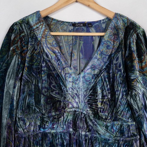 Apt. 9 Blusa Top Terciopelo L Estampado Multicolor Boho Caprichoso Festival Romántico - Imagen 2 de 8