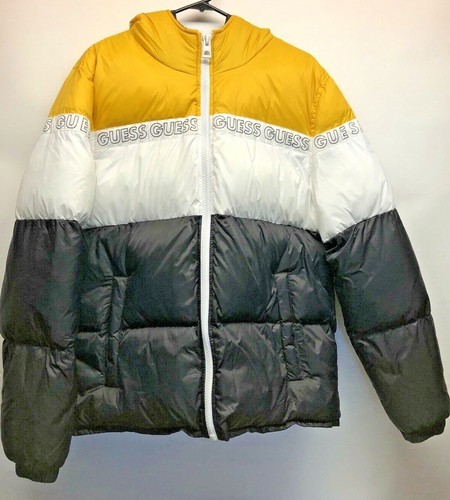 yellow guess puffer jacket mens