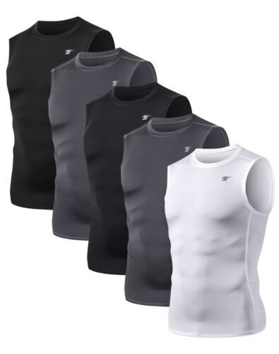 5 Pack Men's Compression Shirts Sleeveless Workout Tank Sports Basketball Fit