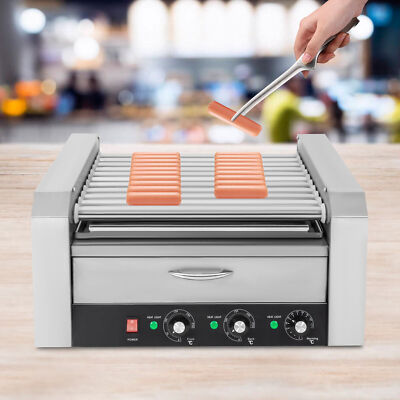 Commercial Hot Dog Machine 11 Roller & 30 Hotdog Grill Cook Warmer Machine 1560W