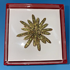 Jeweled Gold-Tone Metal Star Brooch AB Aurora Borealis Stones Original Red Box