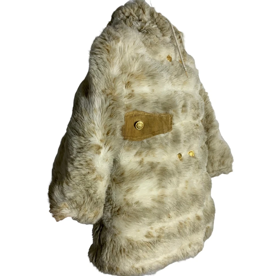 Abrigo de piel sintética vintage años 60 niñas talla 8 marrón crema bolsillos pana con capucha Foto 3 de 4