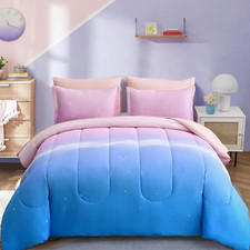 Girls Comforter Set Full Size Colorful Rainbow Ombre Pink Blue Bedding Set Gradi