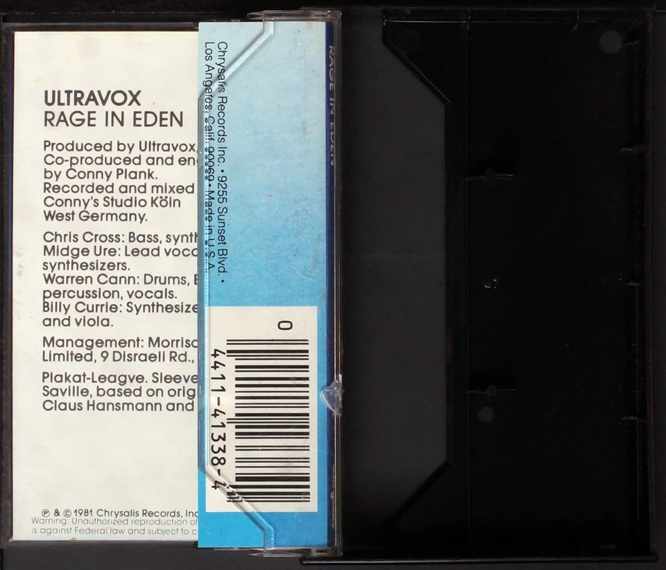 Ultravox - Rage In Eden - MC Cassette [MC-07] Made in USA Foto 2 de 4