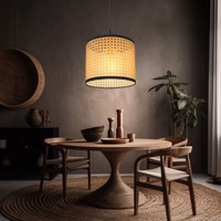 HäNgelampe Pendelleuchte Esszimmerleuchte Bambusoptik Schwarz Wohnzimmer E27