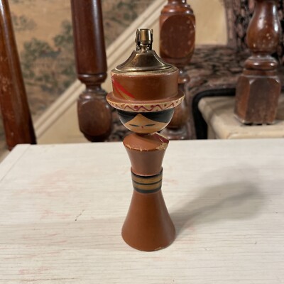 VINTAGE WOODEN CIGARETTE LIGHTER Indian Girl