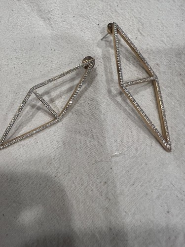 HENRI BENDEL Signed Gold Plated Crystal Large Diamond Shape Earrings 2.5"