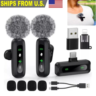 Wireless Lavalier Microphone Cell Phone USB-C for Android/Apple Audio Video