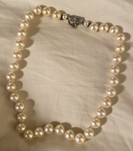 Grand collier à brin en filigrane or 14 carats fausse perle 17 pouces - Photo 1/6