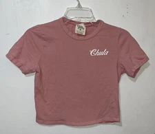 Dirtee Laundry Crop T-Shirt Women Small Mauve Pink Short Sleeve Chula Spell Out