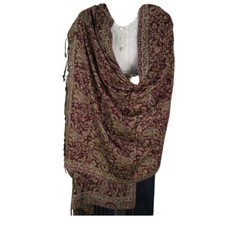 Shawl  Wool  Modal  Paisley Design  Handloomed  Tassels  Brown  Sand