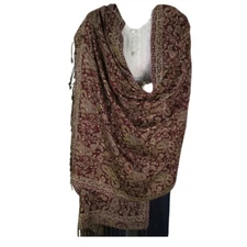 Shawl | Wool + Modal | Paisley Design | Handloomed | Tassels | Brown & Sand